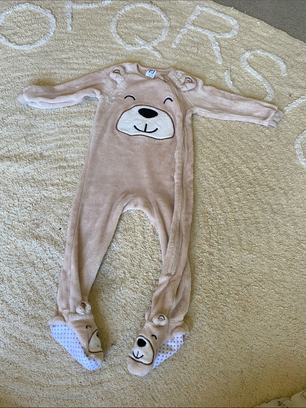 Place Beige Bear Plush Footed One-Piece